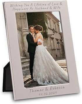 EIO Silver Personalised Photo Gift   7  x 5  Custom Frame   Engraved with Your Text   Rectangular Metal Customised Photograph Frame