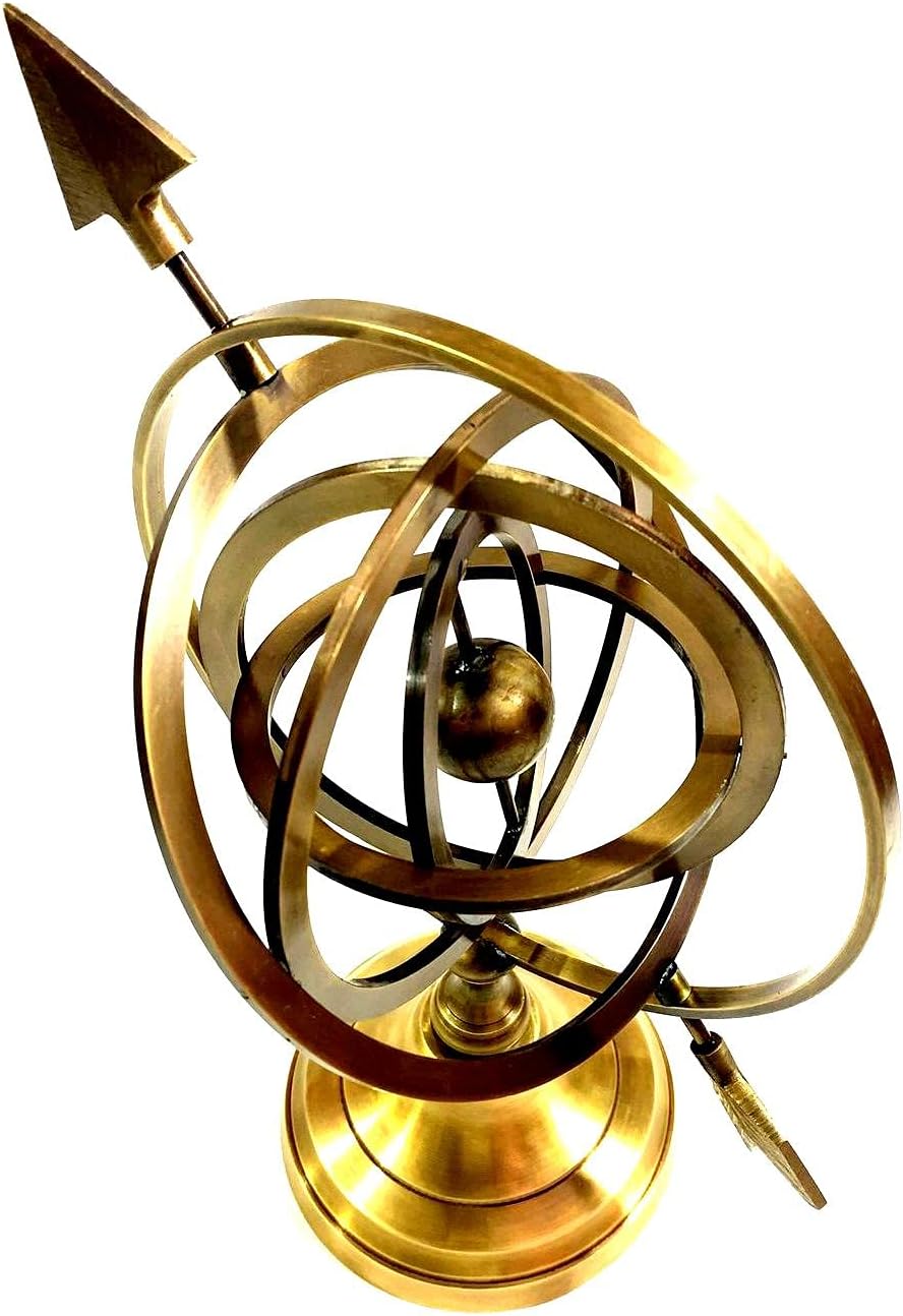 12" Inch Full Brass Armillary Sphere with Arrow Nautical Maritime Astrolabe Globe Decor