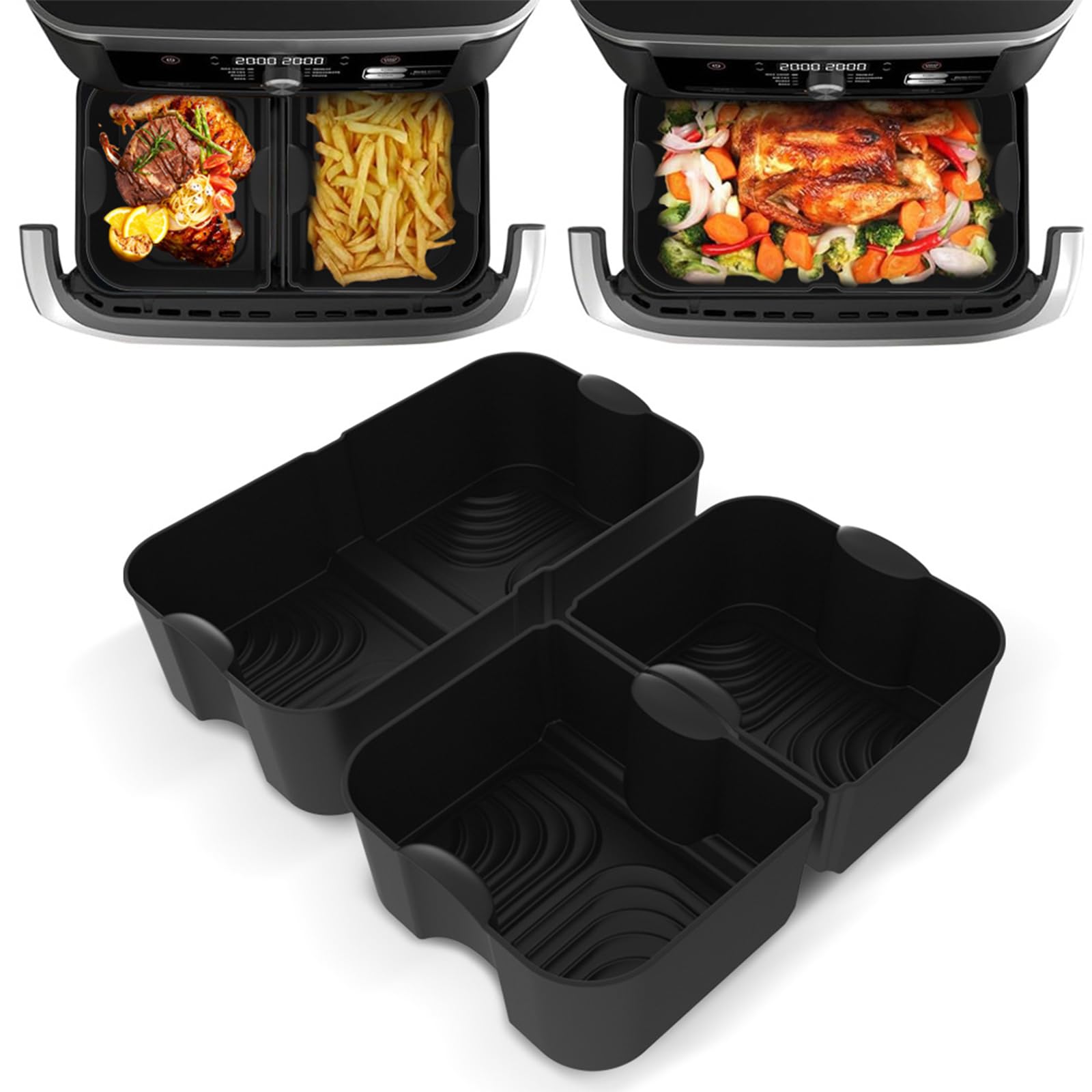 Anttyscar Air Fryer Liners Silicone for Ninja Flexi Drawer Air Fryer, AF500UK Accessories Reusable Air Fryer Accessories Large Air Fryer Inserts, 1x10.4L+2x5.2L (3Pcs Grey)