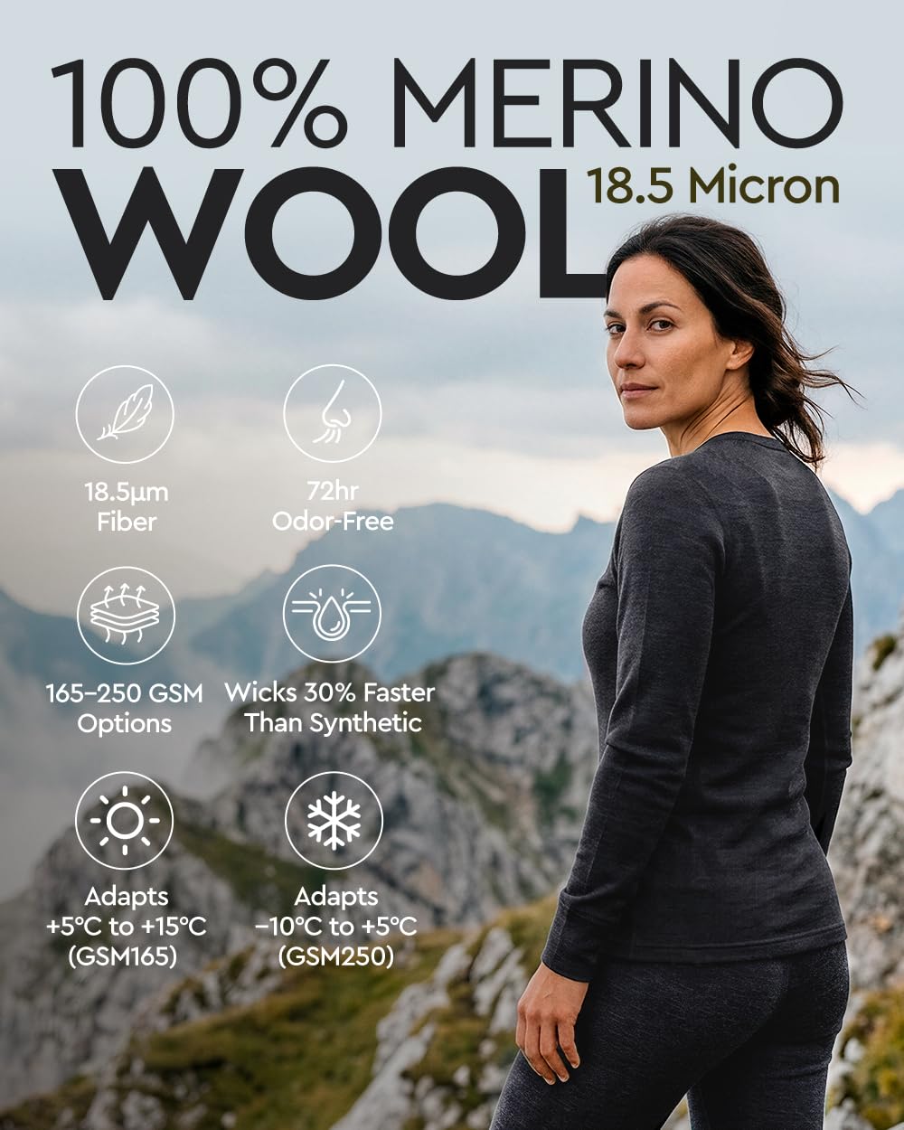 MERINNOVATION 100% Merino Unterwäsche Damen Set Leicht, Mittelgewicht, Thermounterwäsche Merinowolle, Langarm Shirt…