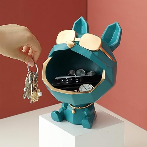 NAYDNL Dog Big Mouth Key Storage Bowl, Resin Dog Figurine Candy Dish Jewelry Earrings Holder Ornaments Living Room Desktop Decoration Sculpture Gift Crafts,Green
