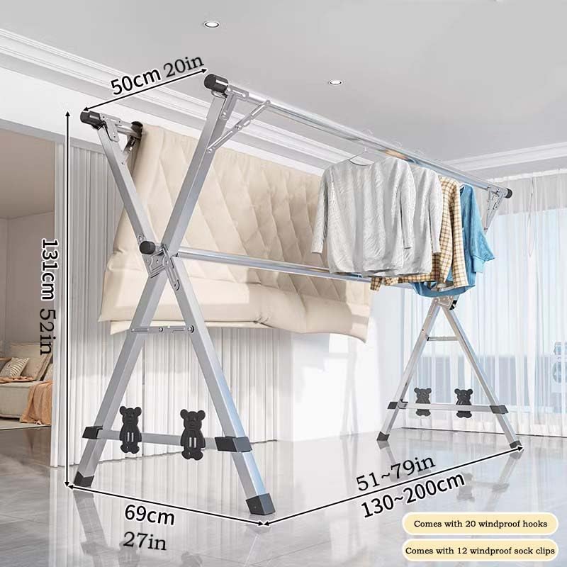 Étendoir à linge acier inoxydable durable de 200 cm avec pinces intégrées - 5