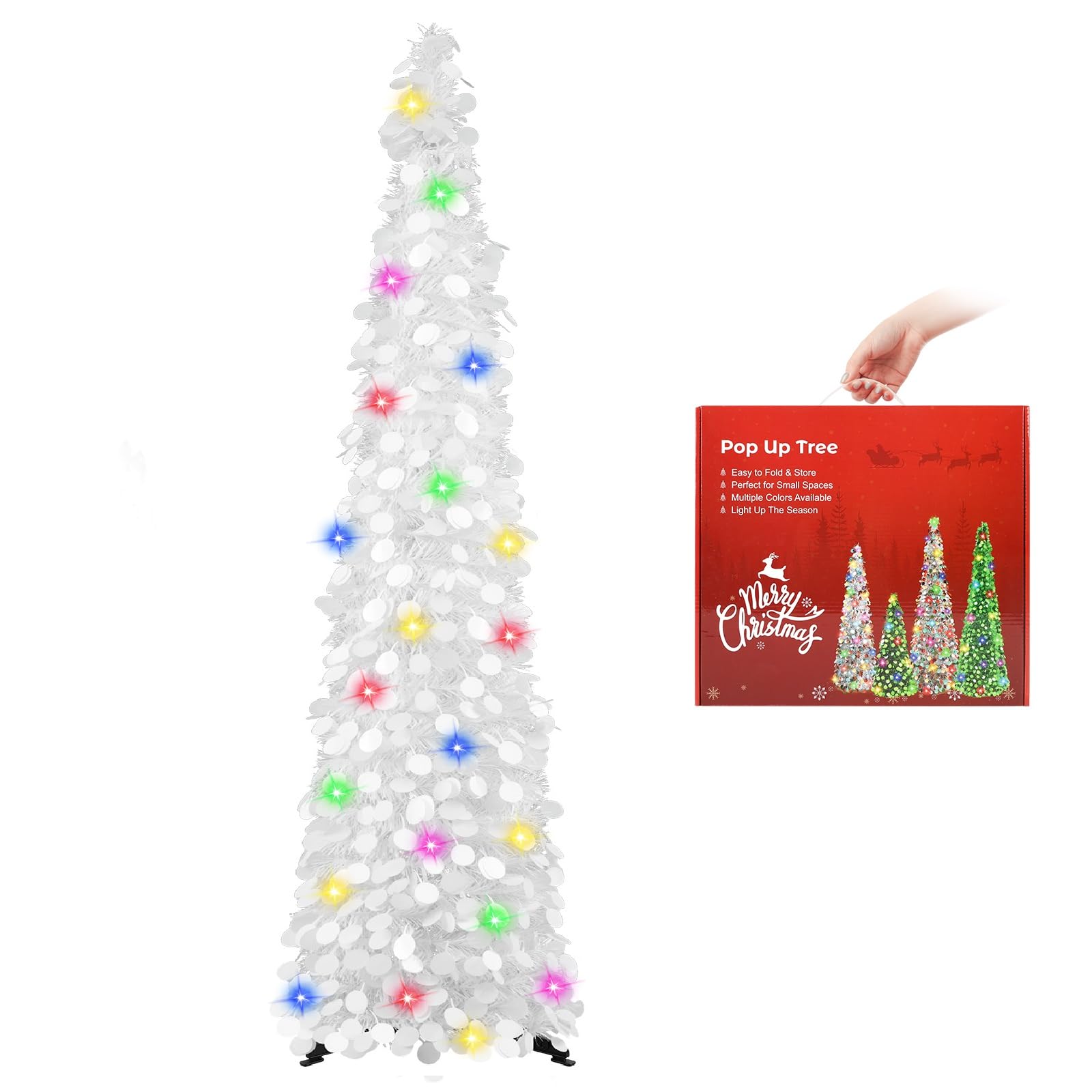 N&T Nieting White Christmas Tree, 5Ft Collapsible Pop Up Tinsel Coastal Christmas Tree For Holiday Xmas, Home Display And Office Decorations