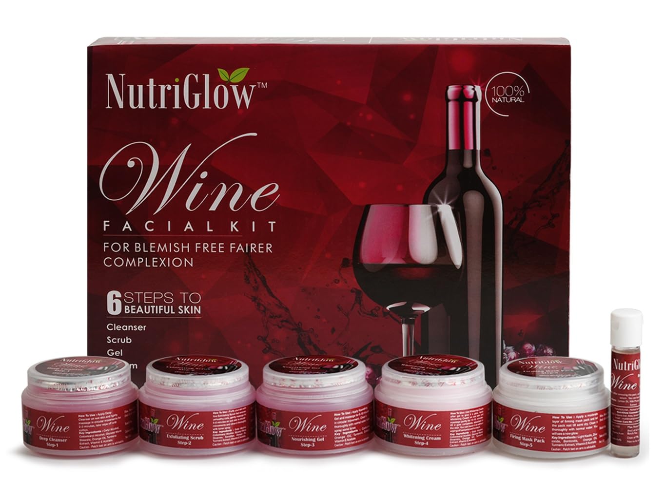 Nutriglow Wine Facial Kit For Radiant Glow, All Skin Types- 250g+10ml