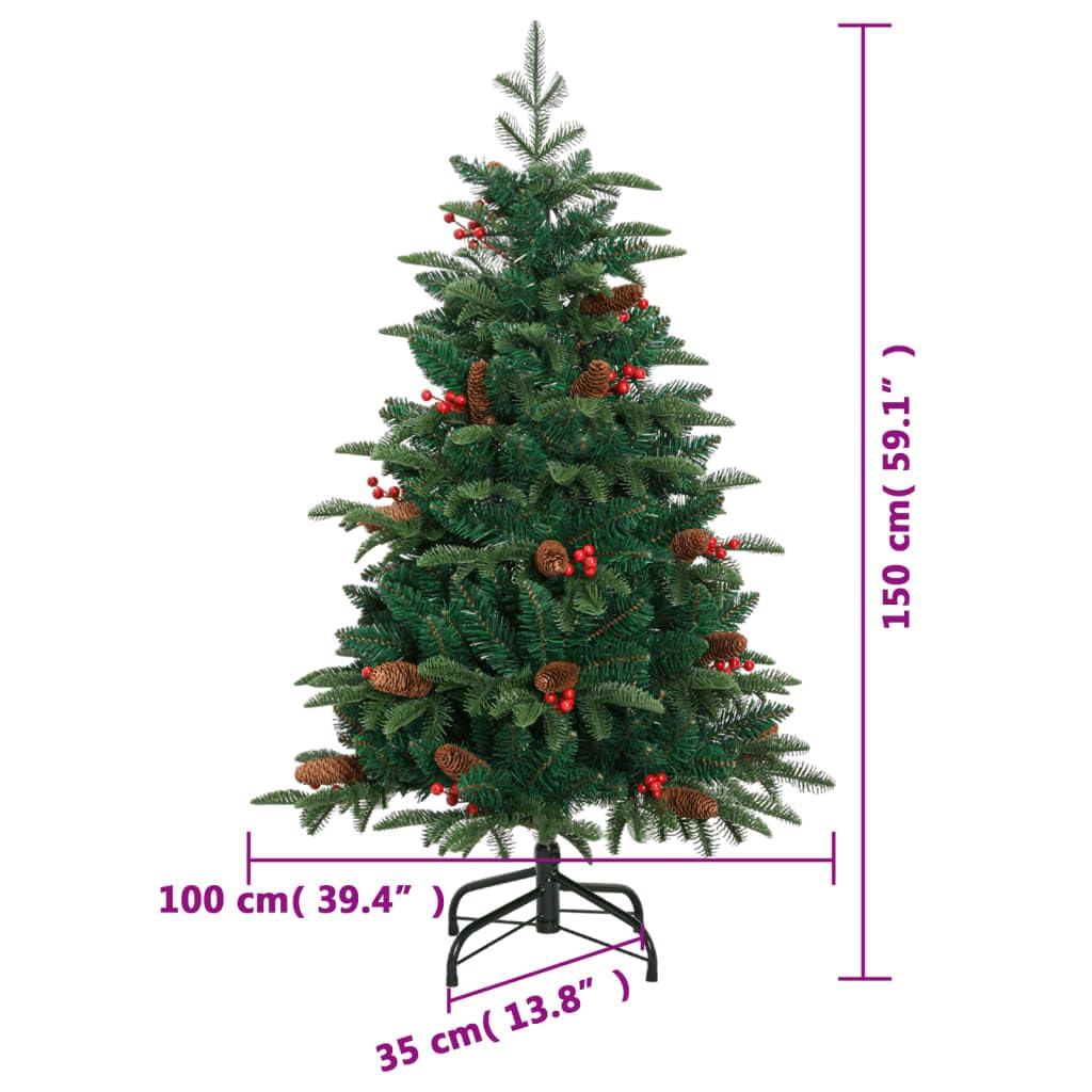 Albero di Natale Artificiale in PVC e PE Pieghevole con Pigne e Bacche, Design Salvaspazio, Christmas Tree, Decorazioni Natalizie, Adatto per Casa e Balcone, Verde, 150 cm