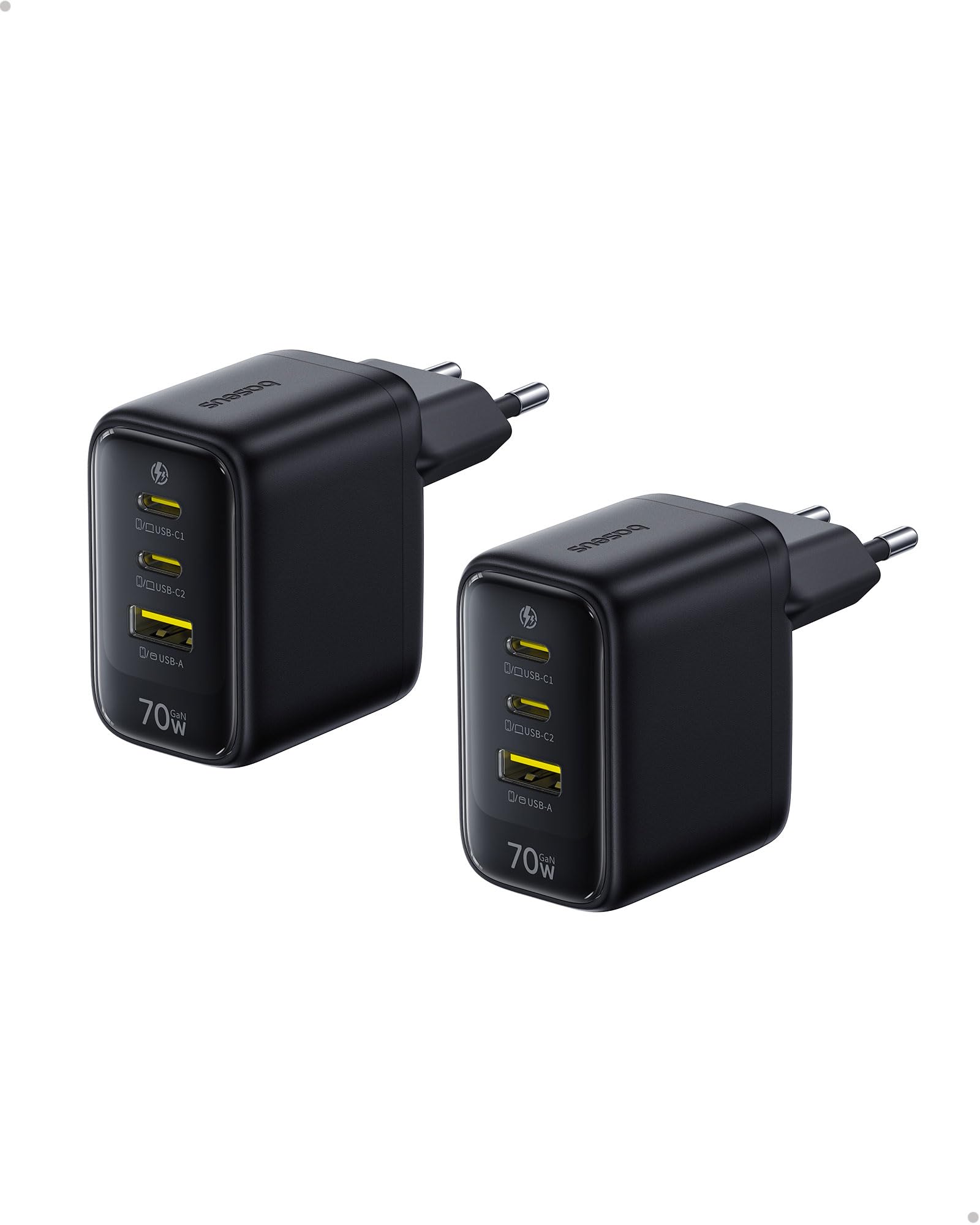 Baseus Enerfill - Caricatore USB C da 70 W, confezione da 2 caricabatterie rapido GaN6 a 3 porte, alimentatore compatto per MacBook Air, iPhone 17/16/15 Pro Max, iPad Pro, Galaxy S25/S24, Pixel