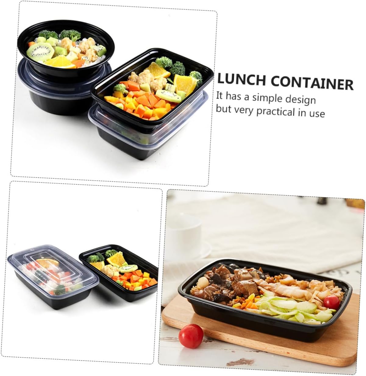 Zerodeko 30pcs Disposable Plastic Takeaway Food Storage Boxes Black Square Bento Lunch Containers with Lid for Meal Prep and Take out