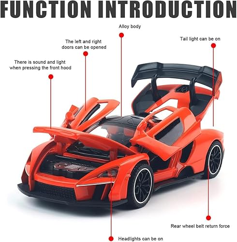 Miniatura 2 de Coche de aleación modelo 132 McLaren coche de simulación de retorno de metal con luz de sonido, adecuado para niñas y niños como regalos para