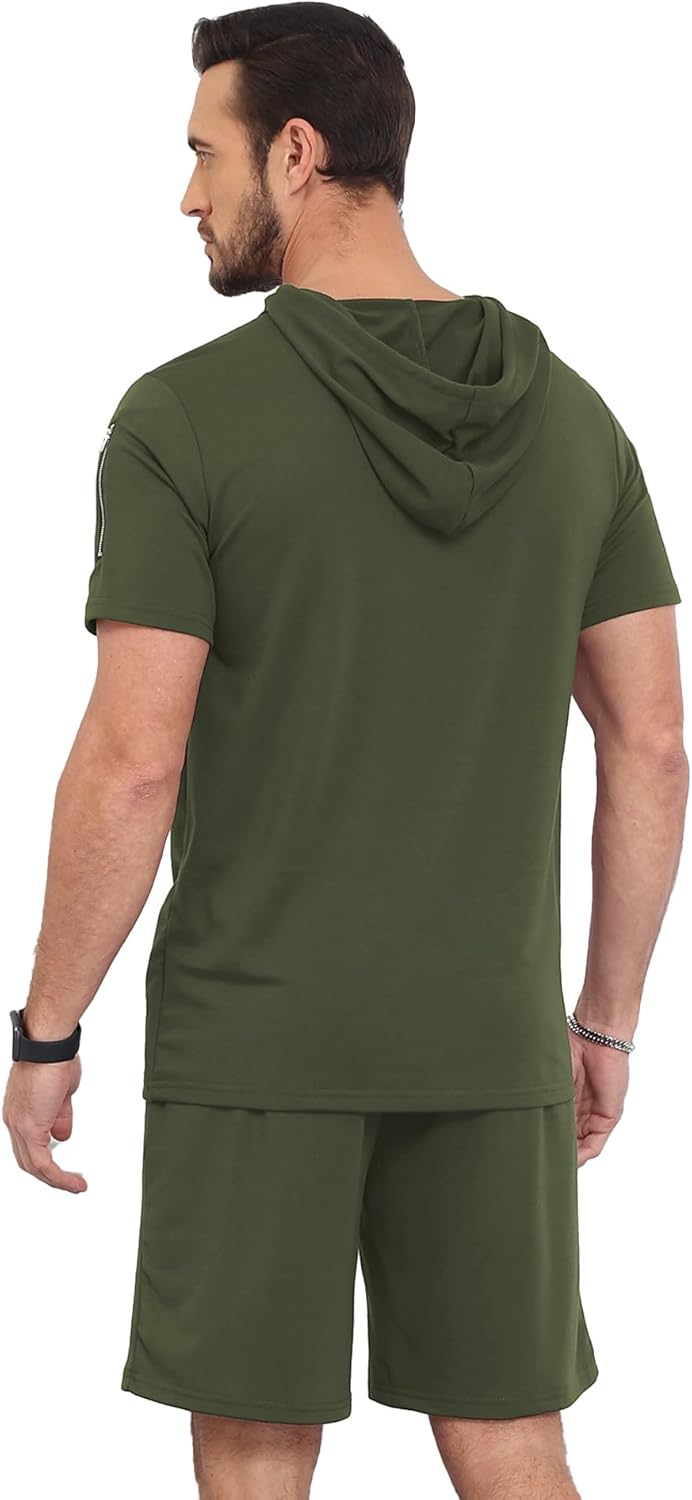 Aiyino Men's Tracksuit 2 Piece Hooded Athletic Sweatsuit Short Sleeve Casual Sports Hoodie Shorts Set - Image 4