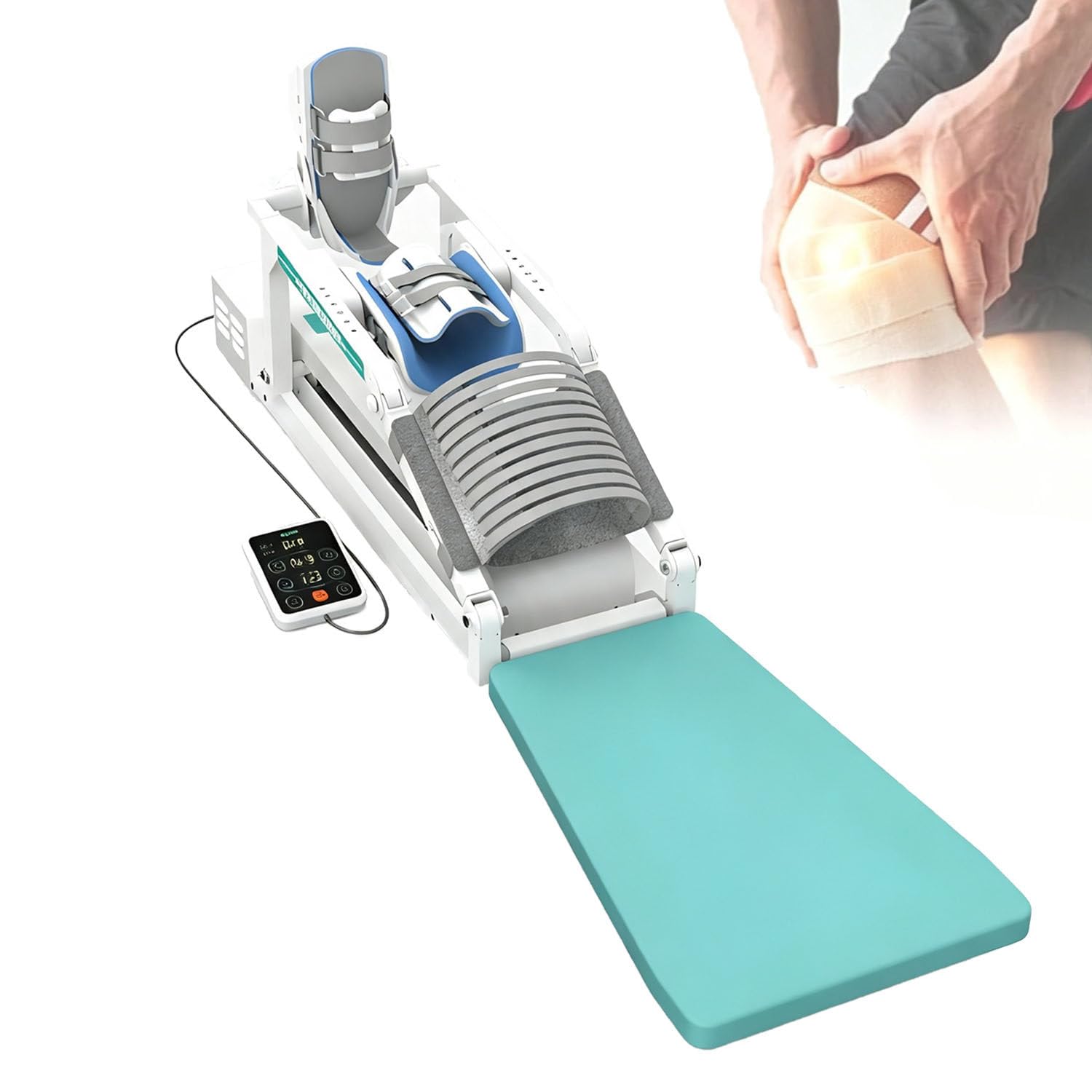 Maszyna do rehabilitacji kolan CPM,zakres ruchu 0-140°,3-stopniowy pilot | Ergonomiczne, wyściełane podpórki i rozbudowana platforma stabilizująca.Ultracichy silnik zapewniający komfort w domu