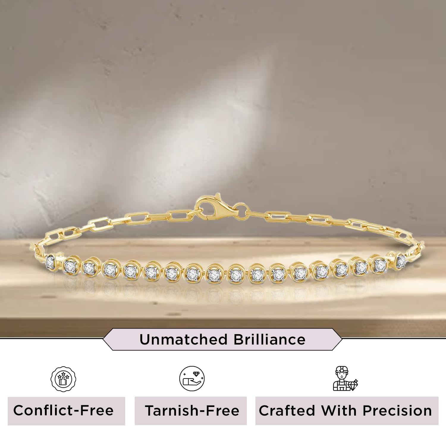 Jewelili Yellow Gold Plated 925 Sterling Silver Diamond Bracelet for Women | 0.50 CTW Wedding Jewelry | H Color I1 Clarity | Lab Grown Diamond Bracelet | Jewelry Gift Box