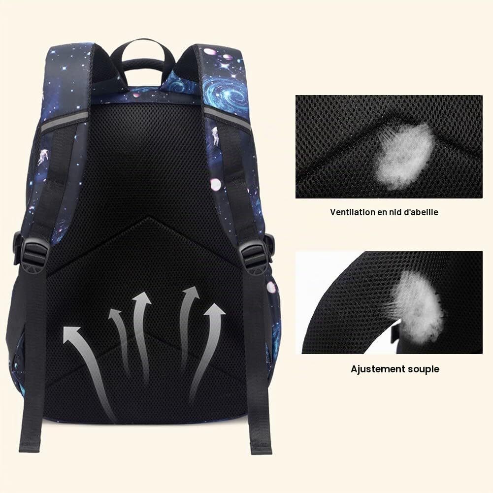 Surakey Cartables Scolaires Garçon, Ensemble de 3 Sacs à Dos + Boîte à Lunch Thermique + Trousse à Crayons, Sac a Dos Enfant Garçon, CM2 CM1 CE2 CE1 CP Sacs Scolaires, Sac à Dos Ciel Étoilé Bleu