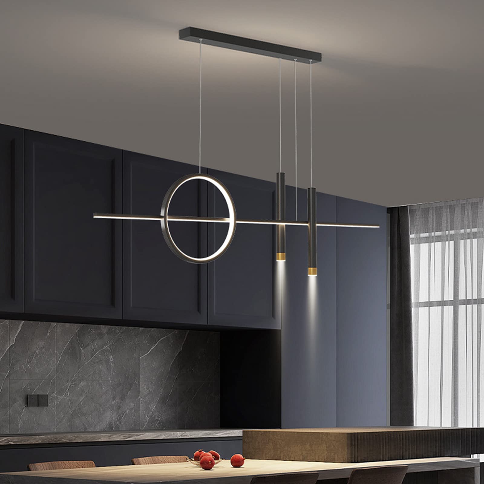 Modern Dining Table Pendant Lamp LED Pendant Lamp With Remote Control Pendant Lamp Height Adjustable Pendant Lamp For Dining Table Dining Room Living Room Office Kitchen Bar Lamp (Black, L100cm) — image 1