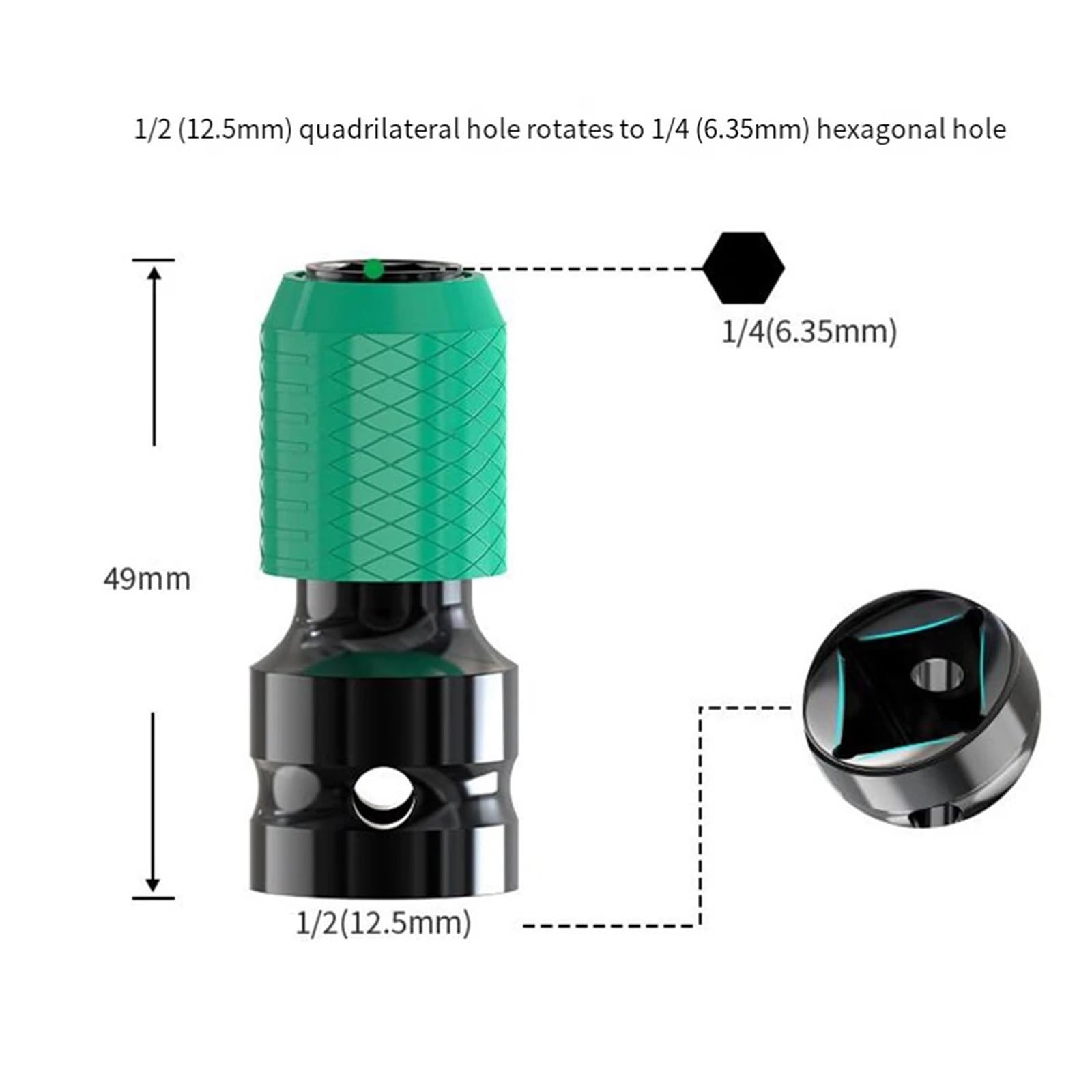1/5 szt. Adapter gniazda sześciokątnego 1/2 cala napęd kwadratowy do 1/4 kluczy elektrycznych akcesoria Zestaw przedłużek(1Piece)