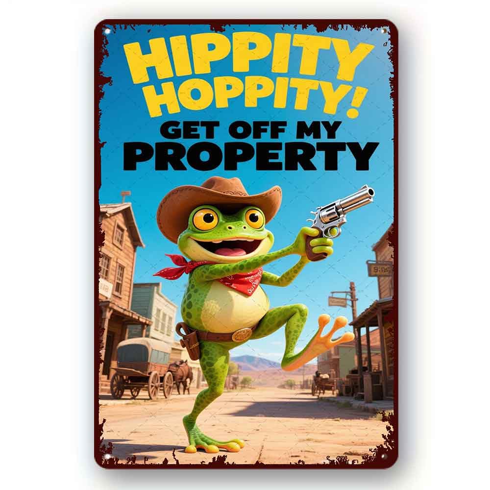 peiyeety Funny Metal Tin Sign Hippity Hoppity Get Off My Property Frog Vintage Metal Sign For Home Outdoor Indoor Office Bar Yard Decor 8x12 Inch