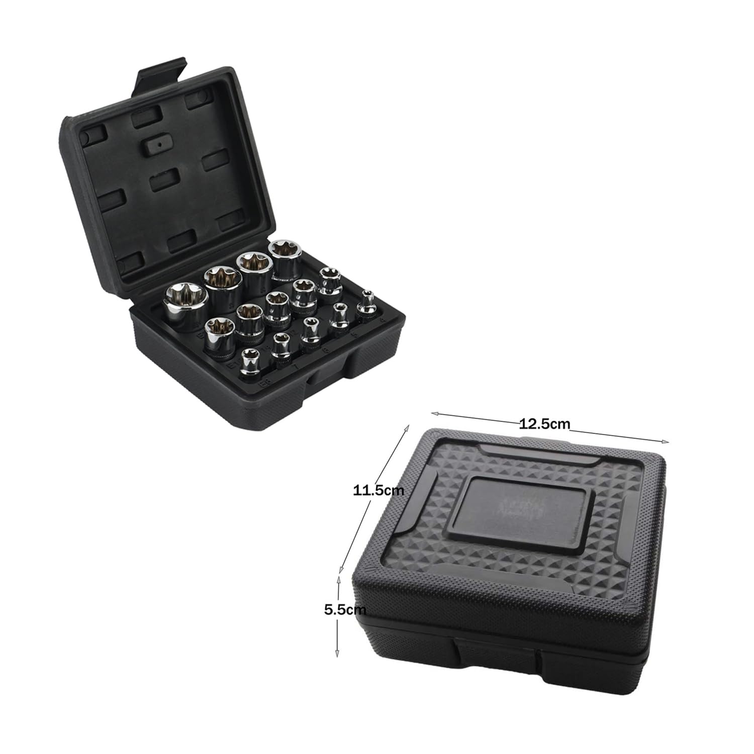 E-Torx Star zestaw nasadek nasadowych, 14-częściowy, napęd 1/4, 3/8, 1/5.1 cm, E4 – E24, zewnętrzny zestaw narzędzi dynamometrycznych z futerałem do przenoszenia