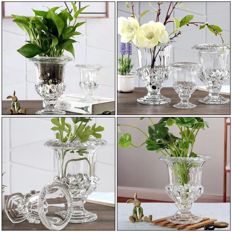 Jojofuny JarróN Transparente De Cristal Retro De 8.58X6.61X6.61In Florero Decorativo para Mesa con Porta Velas Adorno para Hogar Oficina Bodas Y Arreglos