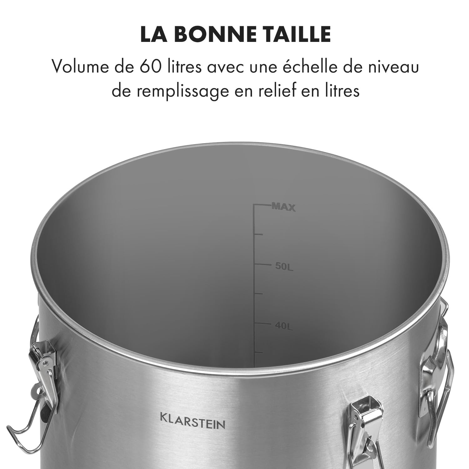 Klarstein Gärkeller Kit de Brassage de Bière - Cuve de Fermentation avec Thermomètre, Cuve Conique en Inox, pour Brasser Bière ou Vin, Barboteur Couvercle Hermétique, Robinet, Pro 60 L, Argent