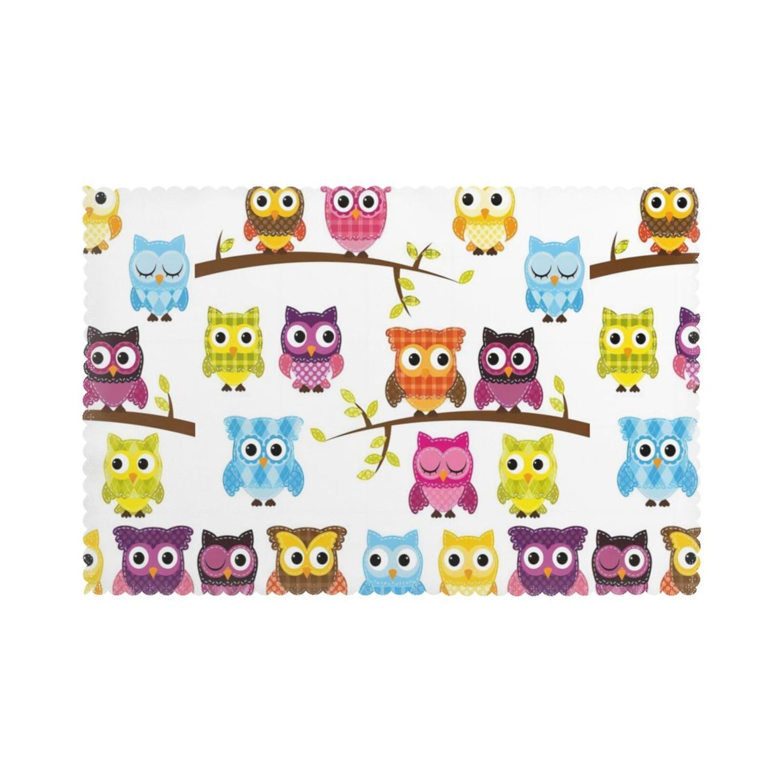 YYHWHJDE Owls On Tree Branches Prints Placemats Set of 6 12x18in - Heavy-Duty Polyester Table Layers Built for Lasting Performance