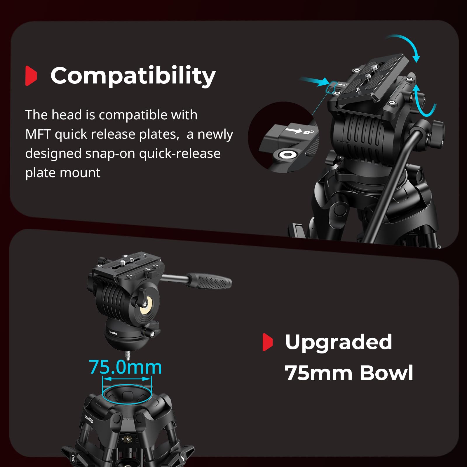 SMALLRIG Statyw wideo FreeSpeed ​​Heavy Duty, 75" z głowicą 360° Fluid do płytki MFT, z szybkim rozkładaniem jednym pokrętłem, z czaszą 75 mm, o udźwigu do 8 kg, do lustrzanek - FSD14
