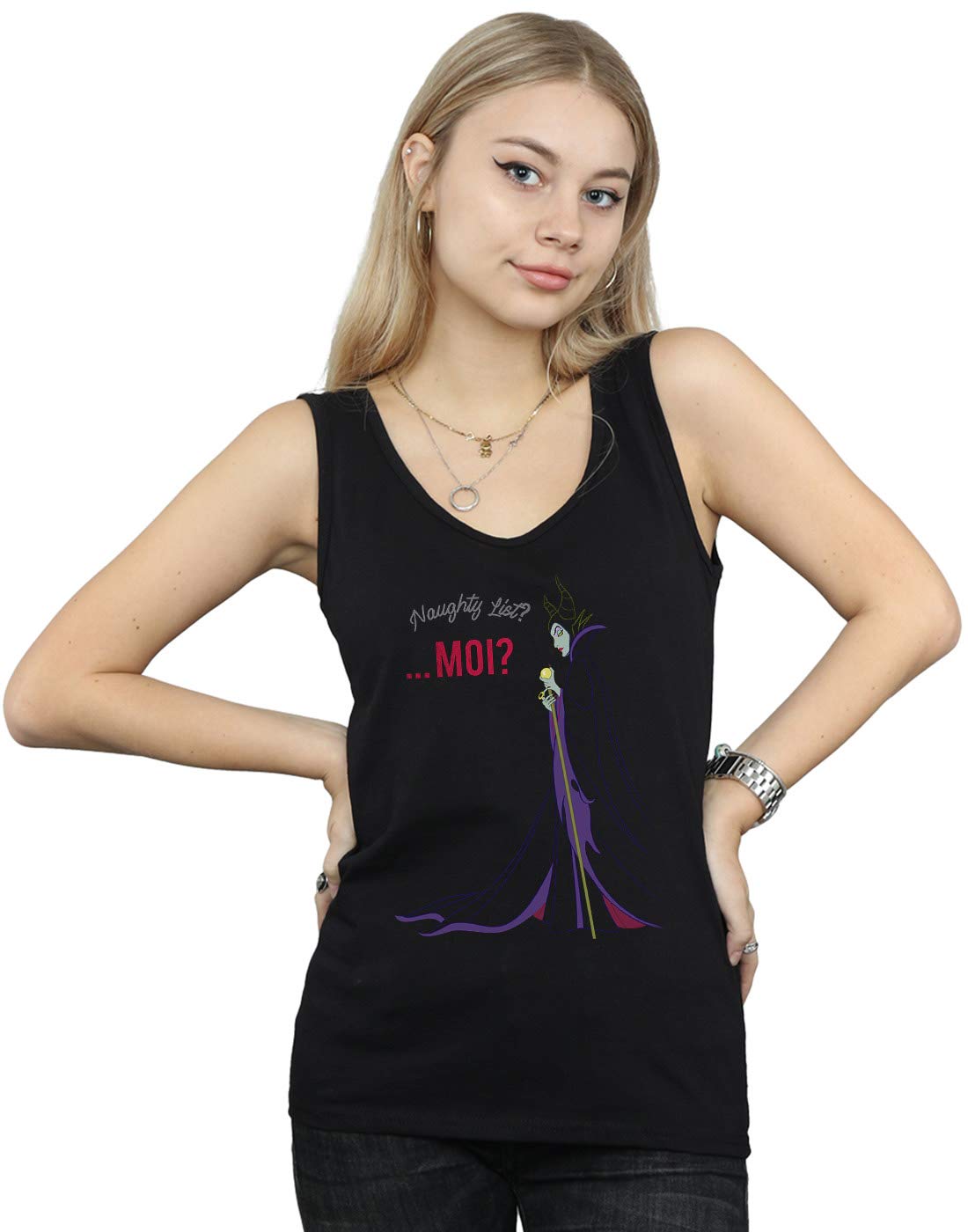 Absolute Cult Women's Black Disney Maleficent Christmas Naughty List Vest Medium