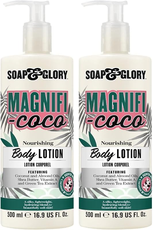 Loção corporal Soap & Glory Magnifi-Coco com manteiga de karité, vitamina A e óleos de fruto de Rosa canina, 500 mL, pacote com 2