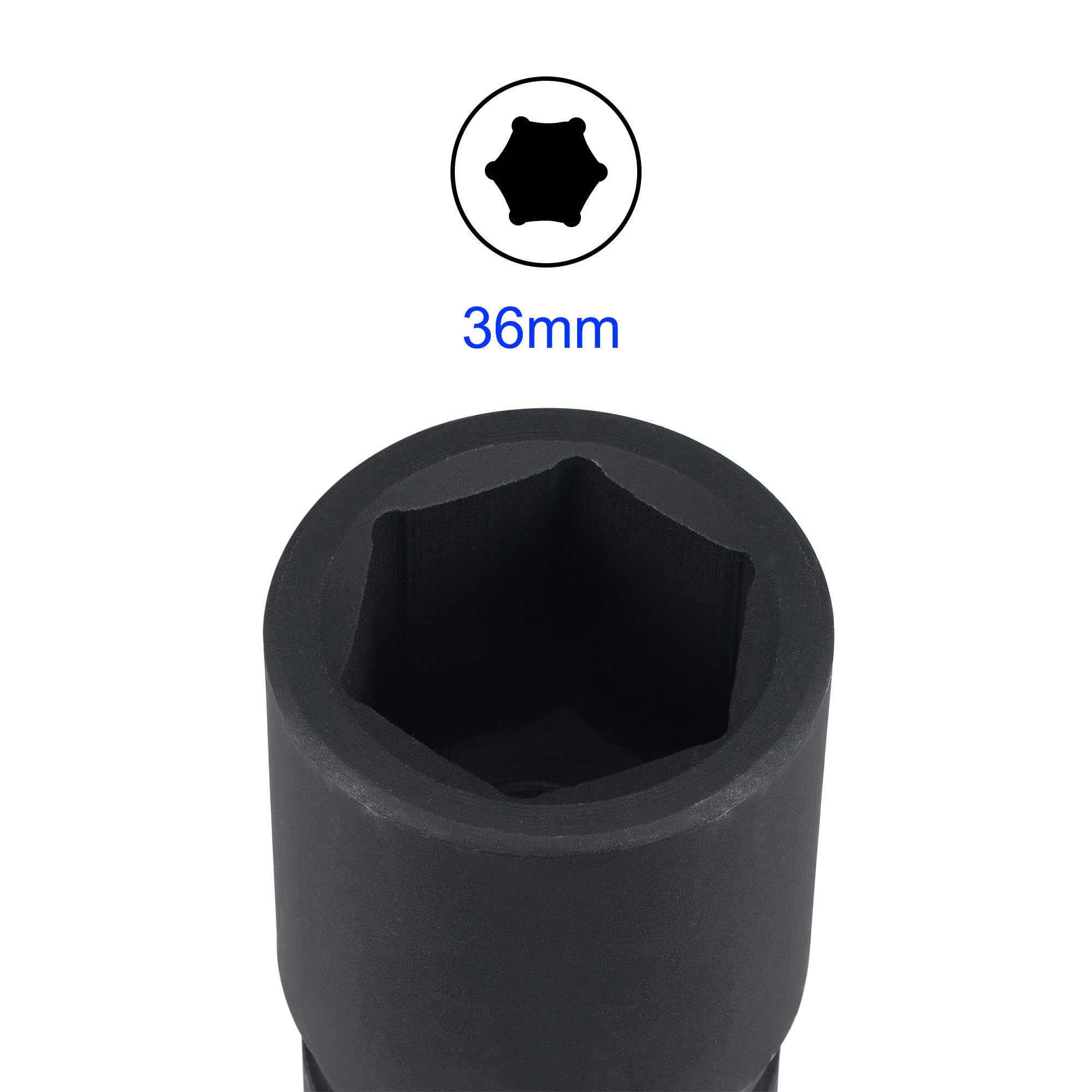 MACHSWON 1 Inch Drive - 36mm Deep Impact Socket with 6 Point Design, Heat-Treated Cr-V Steel 80mm Length, Metric Sizes - Image 3