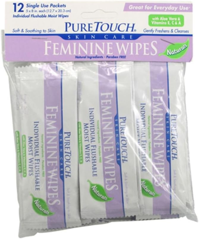 Puretouch Skin Care Individual Flushable Moist Feminine Wipes, 12 Count