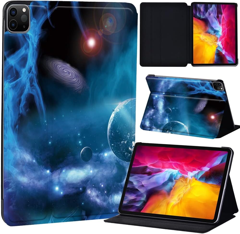 PU Leather + hard shell Ultra slim lightweight Folio Flip Tablet Stand Smart Cover Case Fit iPad Air 4 10.9" (2020) / iPad Pro 11" (2018 2020 2021) (blue universal space)