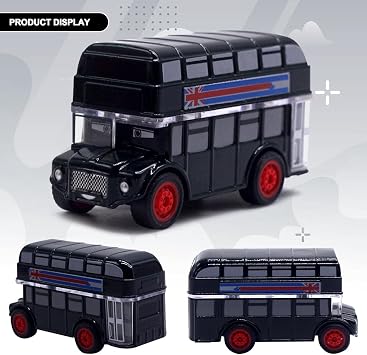 Classic Bus Double Decker Red Bus Models Toy, Alloy Diecast Pull Back Alloy Toy Vehicles,Metal Die Cast Free Wheeling Action Toy,Models City Cars Accessories ModelsToy for Collectors-Black