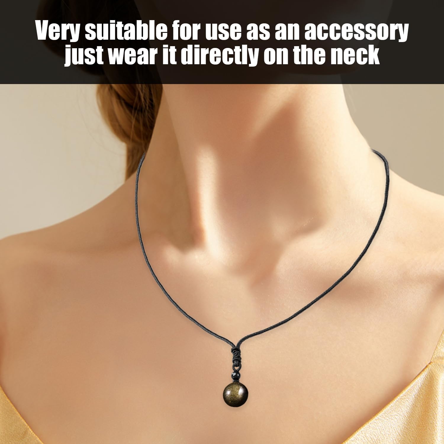 1 obsidian lucky necklace made of natural gold and 1 bracelet, round stone pendant with unique shine, easy with accessories that it is suitable for daily use as a gift. image 4