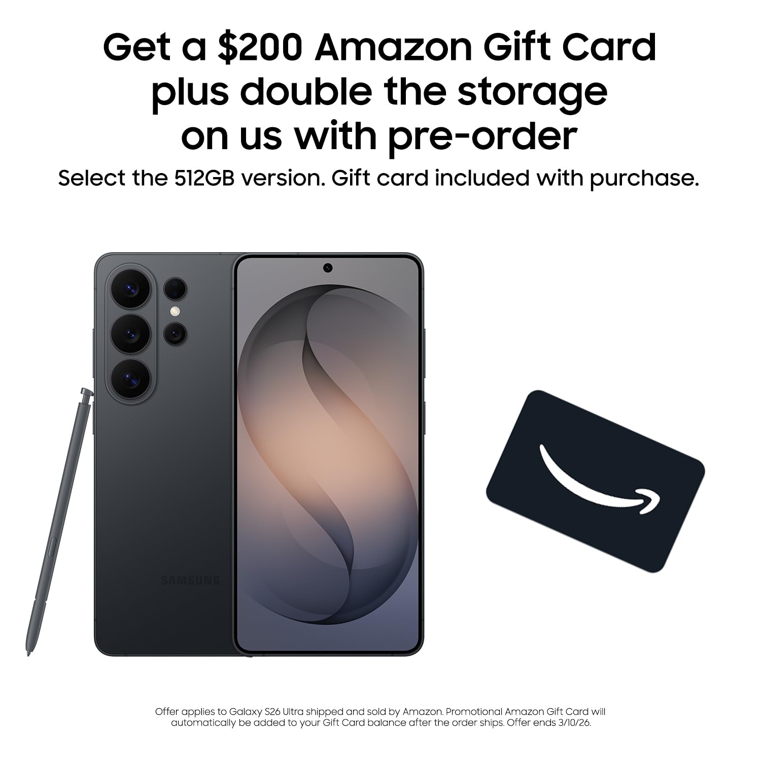 Samsung Galaxy S26 Ultra, Unlocked Android Smartphone, 512GB, Privacy Display, Galaxy AI, AI Camera, Super Fast Charging 3.0, Durable Battery, 2026, US 1 Year Warranty, Black