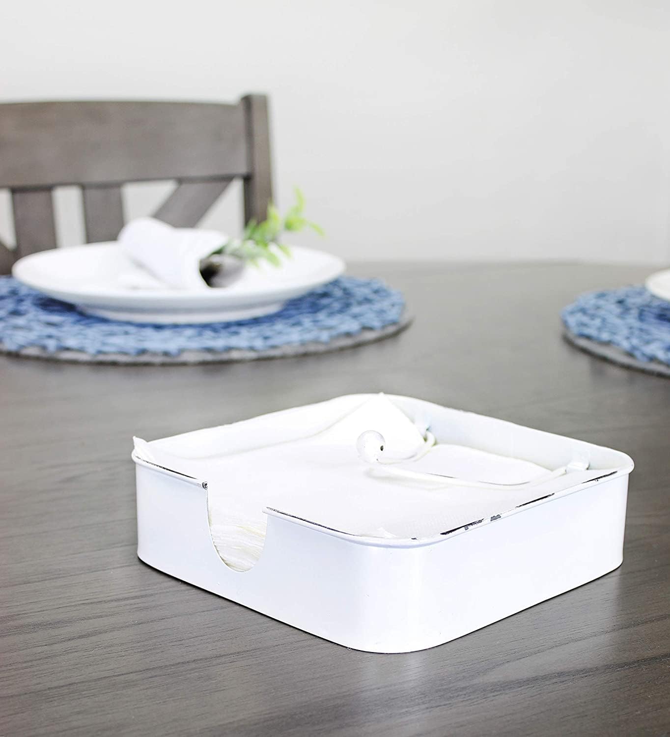 AuldHome White Enamel Napkin Holder, Distressed Rustic Napkin Dispenser