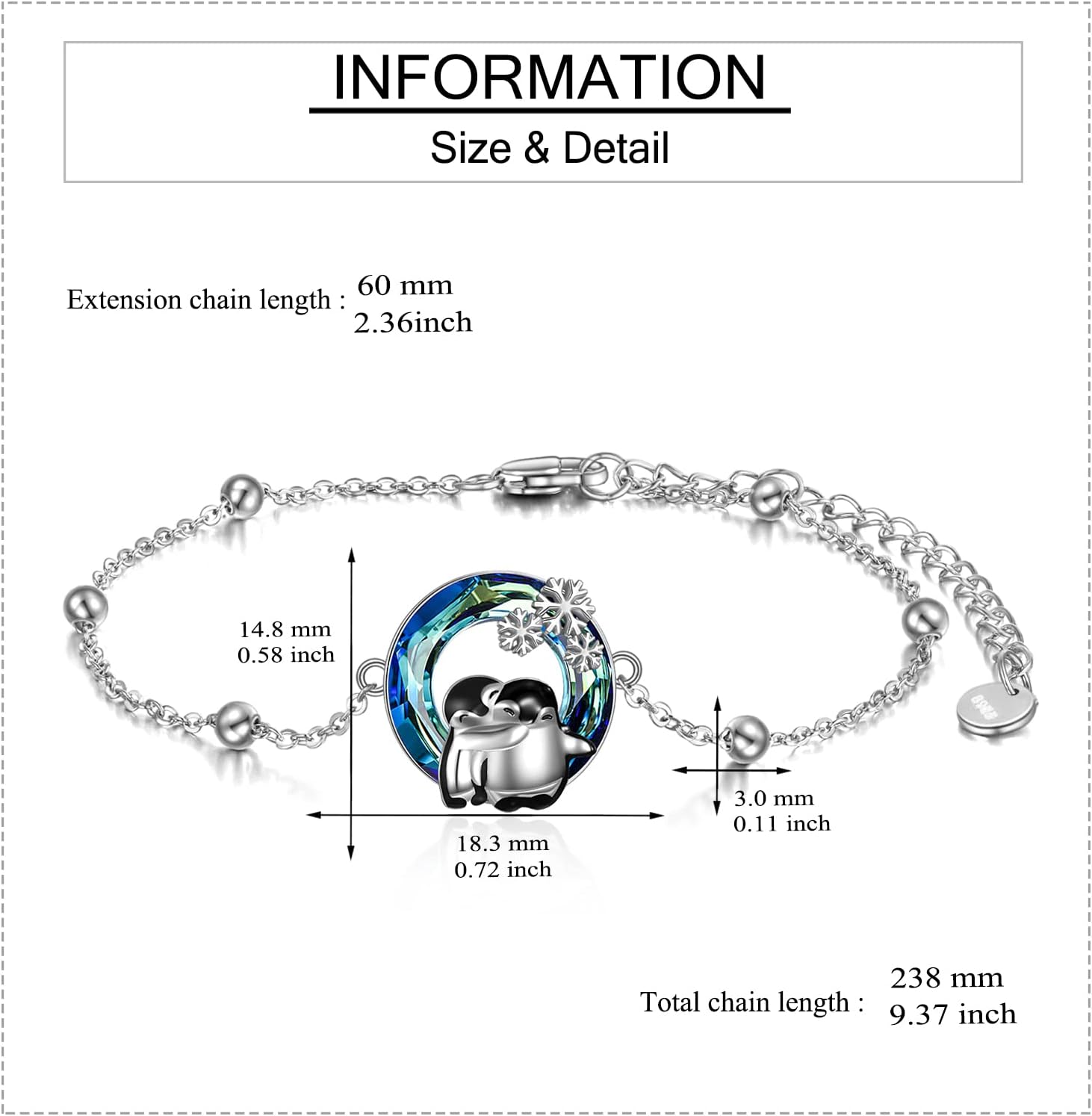 MONGAS Penguin Bracelet 925 Sterling Silver Created Blue Crystal Snowflake Bracelet Cute Animal Penguin Jewelry Gifts for Women Sisters Loved Ones - Image 3