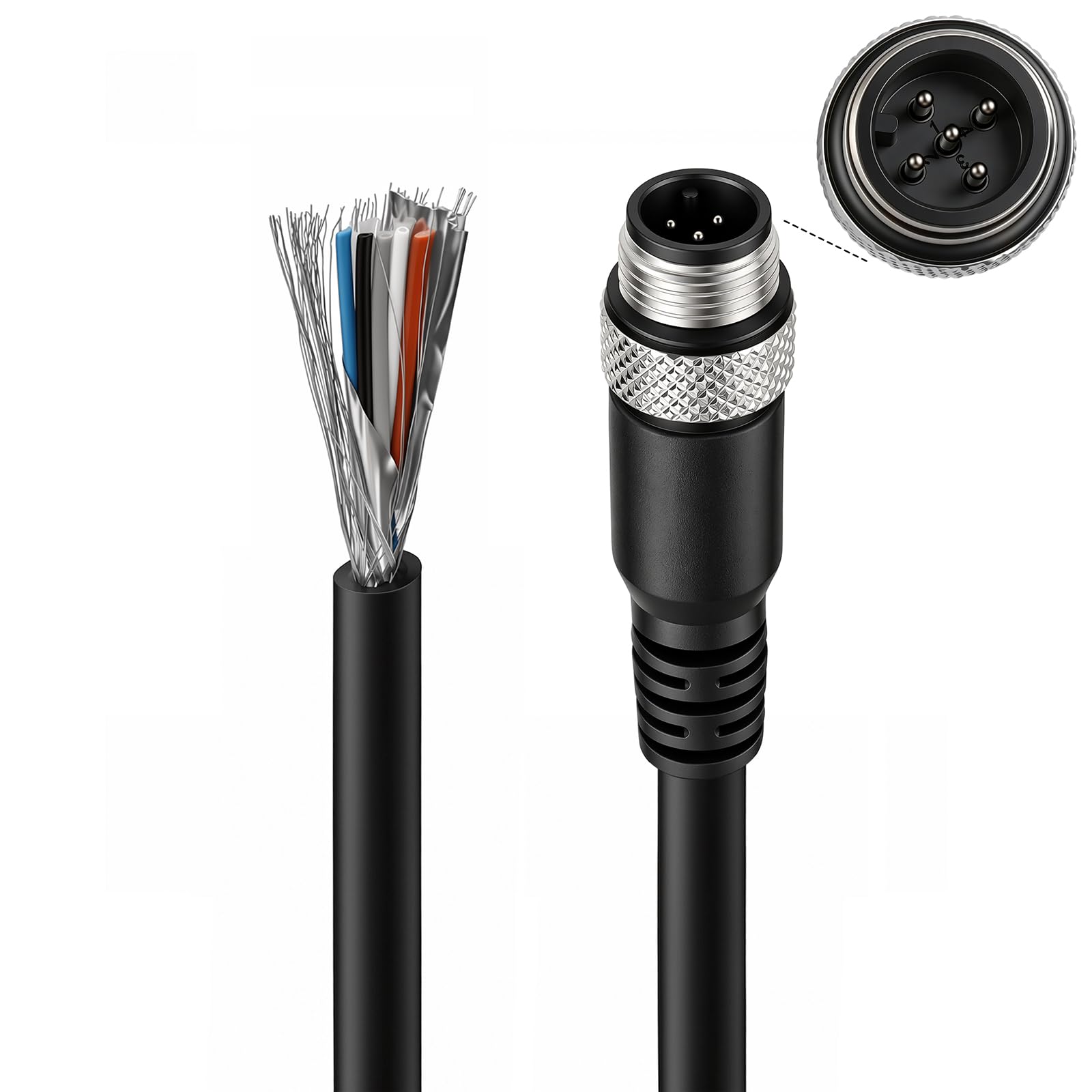 ZBLZGP M12 5 Pin Sensor Connector Male Actuator Signal Industrial Shielded Cable for Device Network Profibus IO Link Control Automation 1M/3.3FT-image-14