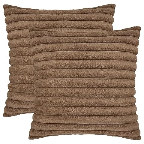 INSPI DECOR Double-sided Faux Plush Decorative Pillow Cover, Faux Rabbit Fur Square Cushion Cover for Sofa and Bed, Home Decor Pillow Cover 20×20 Inch 1 Piece Brown Cover