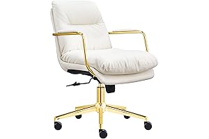 Home Office Chair, White and Gold, with Armrests and Rolling Wheels