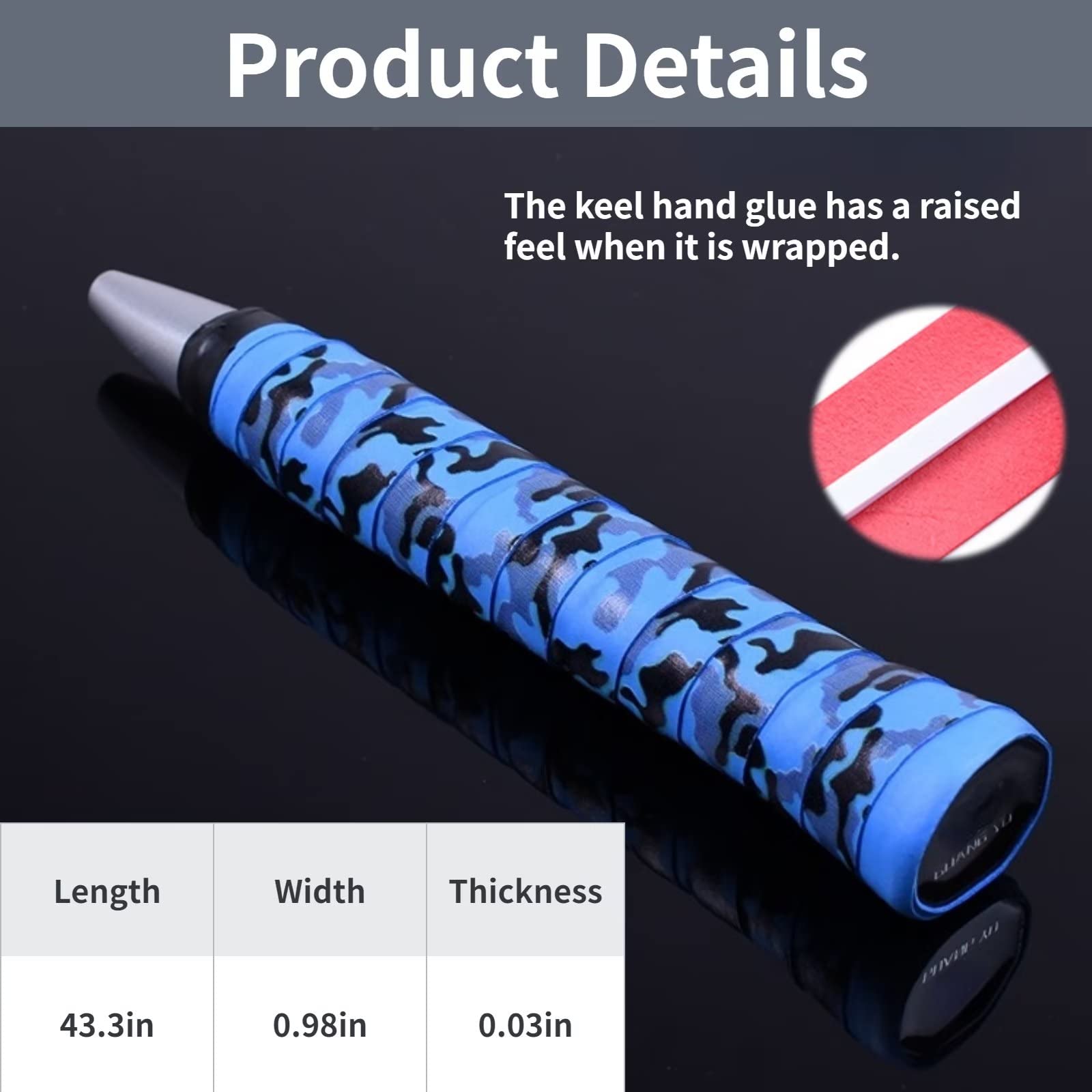 Empuñaduras de Bate de Béisbol 0,8 mm Cinta de Agarre de Camuflaje Azul para Béisbol Raqueta Tenis Bádminton