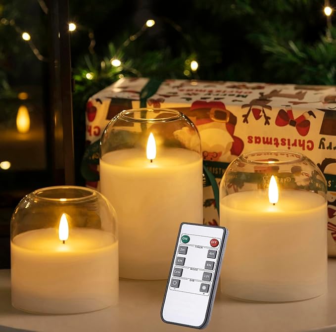 Gold Glass Flameless Candles with Remote Battery Operated Flickering LED Pillar Candles Real Wax 3D Wick Φ 4" H 4" 5" 6"