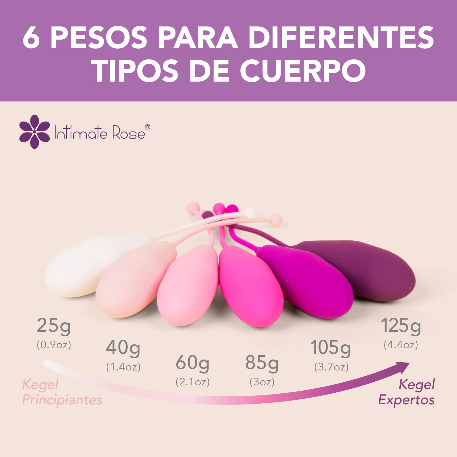 Intimate Rose - Pesas para Ejercicios Kegel de Intimate Rose - Control de la Vejiga y Ejercicios del Suelo Pélvico Silicio de próxima generación Rosa