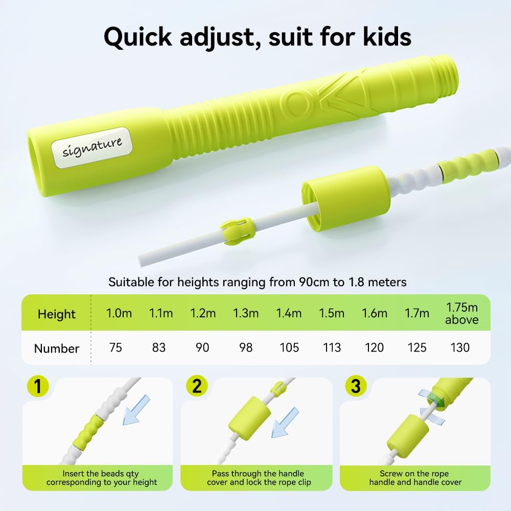 Skipping Rope, Adjustable Beaded Jump Rope with Double Bearing, Jump Rope for Kids at Home Schoel Gym,Tang-Free Flexible and Durable Jumping Ropes for Fitness - Image 4
