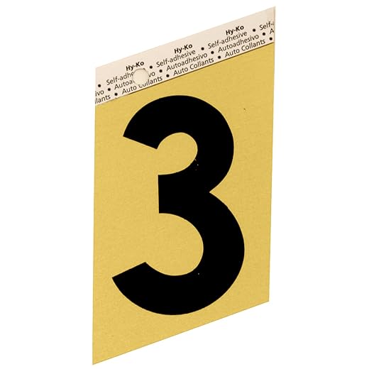 Hy-Ko GG-25/3 Self-Adhesive Aluminum Number, 3.5", Black/Gold