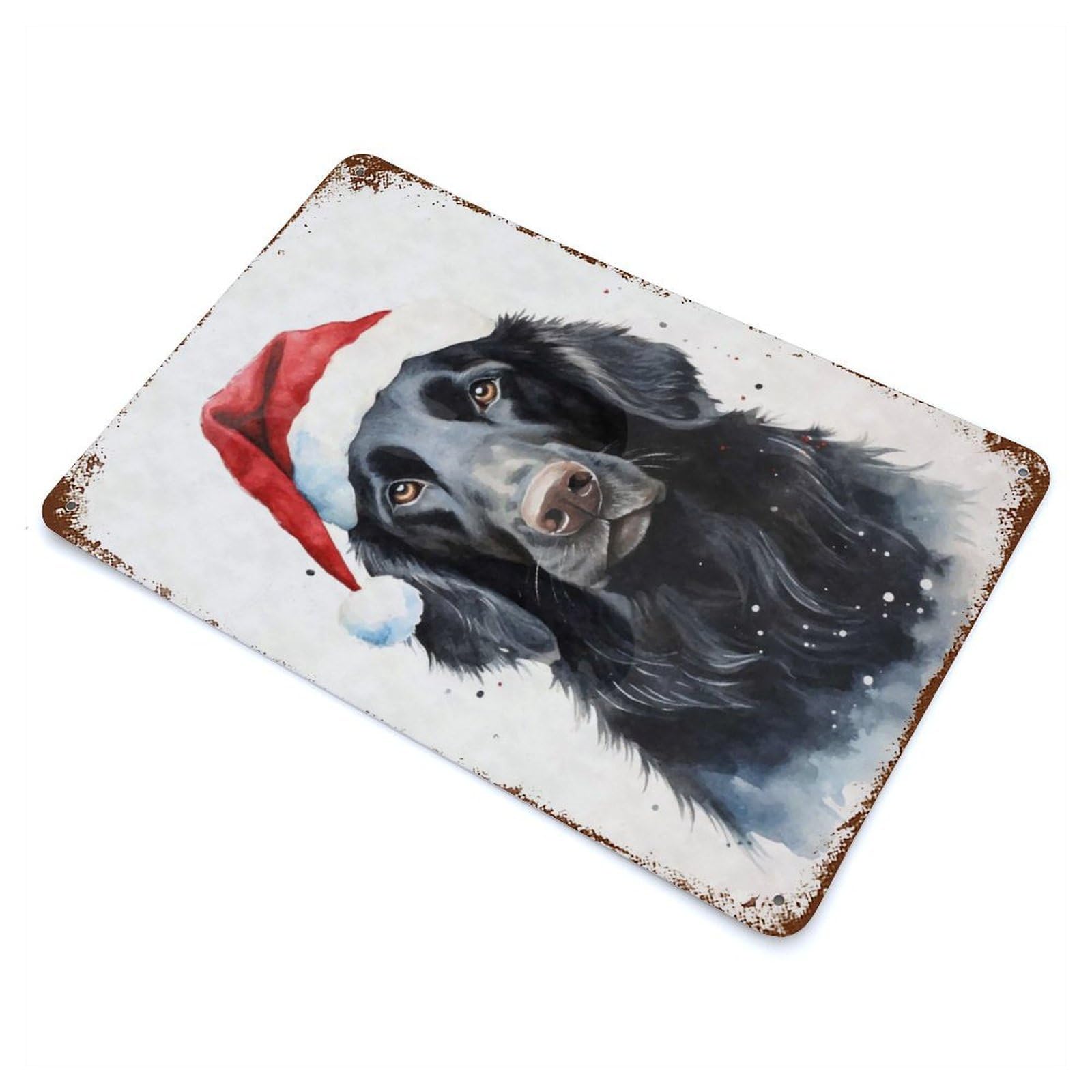 Garage Style Flatcoated Santa Hat Xmas Vintage Rust Metal Sign 11.8"x7.9", Rustic Home Decor for Bar And Workshop