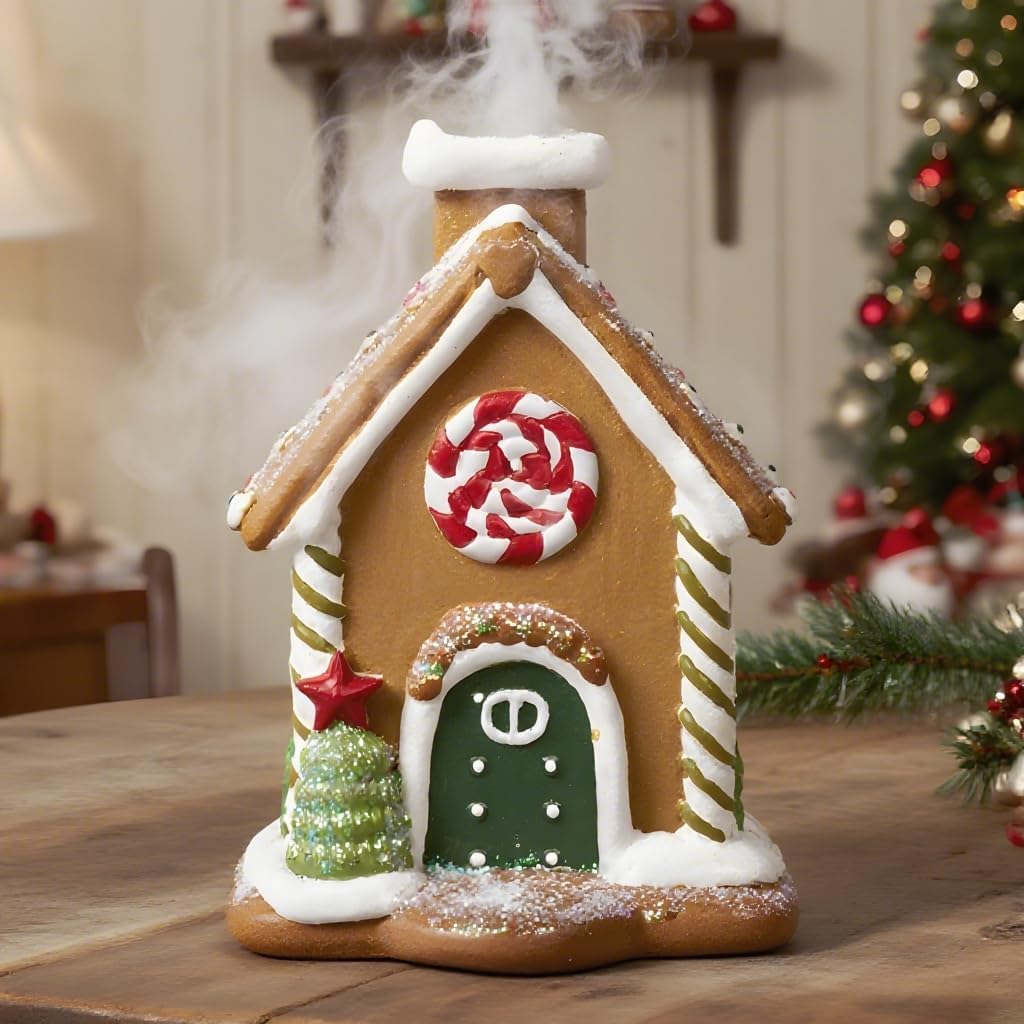 Christmas Gingerbread House Incense Burner Ornament Green and White Holiday Decor Aromatherapy Wax Melter Candy Cane Design (Yellow, 2.76 * 2.24 * 3.94inch)