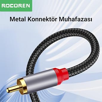 Rocoren 3.5mm AUX Jack to RCA Hi-Fi Ses Kablosu 5 Metre