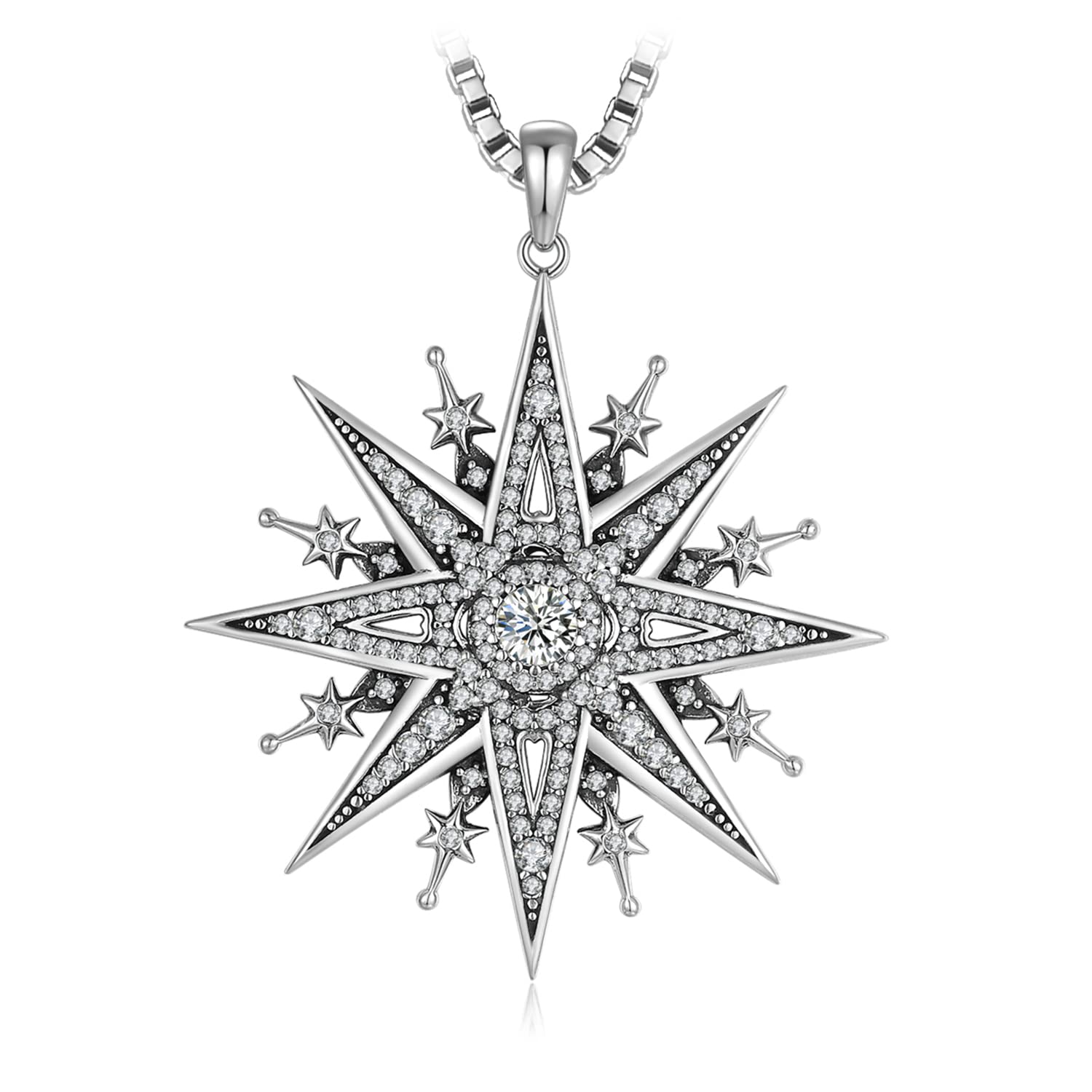 JewelryPalace Vintage Collana Stella del Nord Donna Argento 925 con Cubica Zirconia, Collana Ciondolo Pietra a Taglio Rotondo con Catena 45cm, Collane Pendenti Anniversario Set Gioielli Donna
