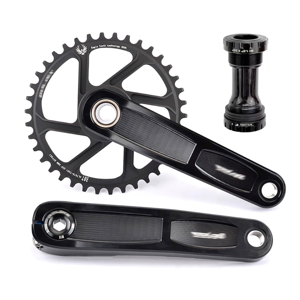 175 Mm Set di Pedivelle per Mountain Bike con BB Lega di Alluminio Integrata Cava Guarnitura MTB 30T/32T/34T/36T/38T Ingranaggio Singolo