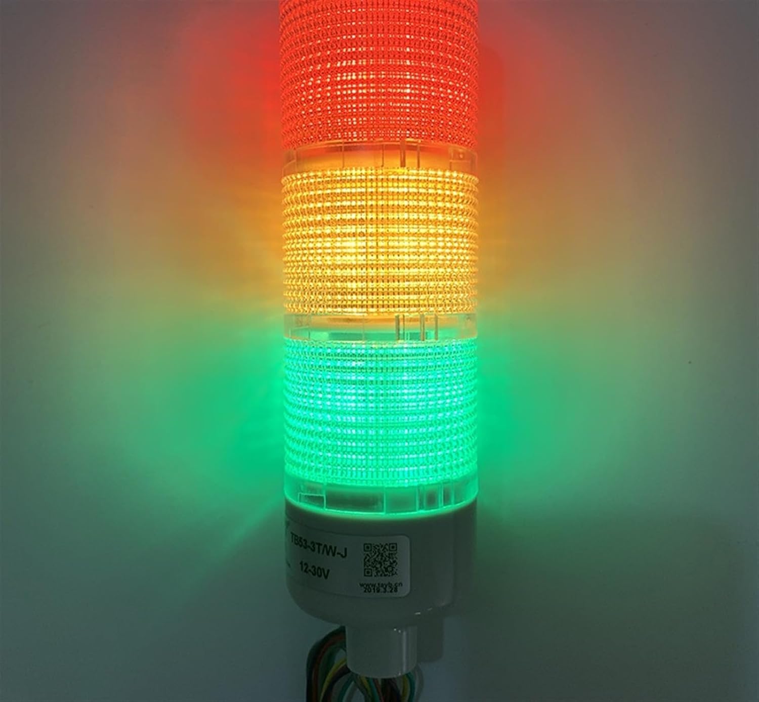 TB53-3T/W(J) 12V 24V 220V Flashes and Constant Bright Adjustable White Transparent Case Signal Tower Light Three-Layer(24V with Buzzer)
