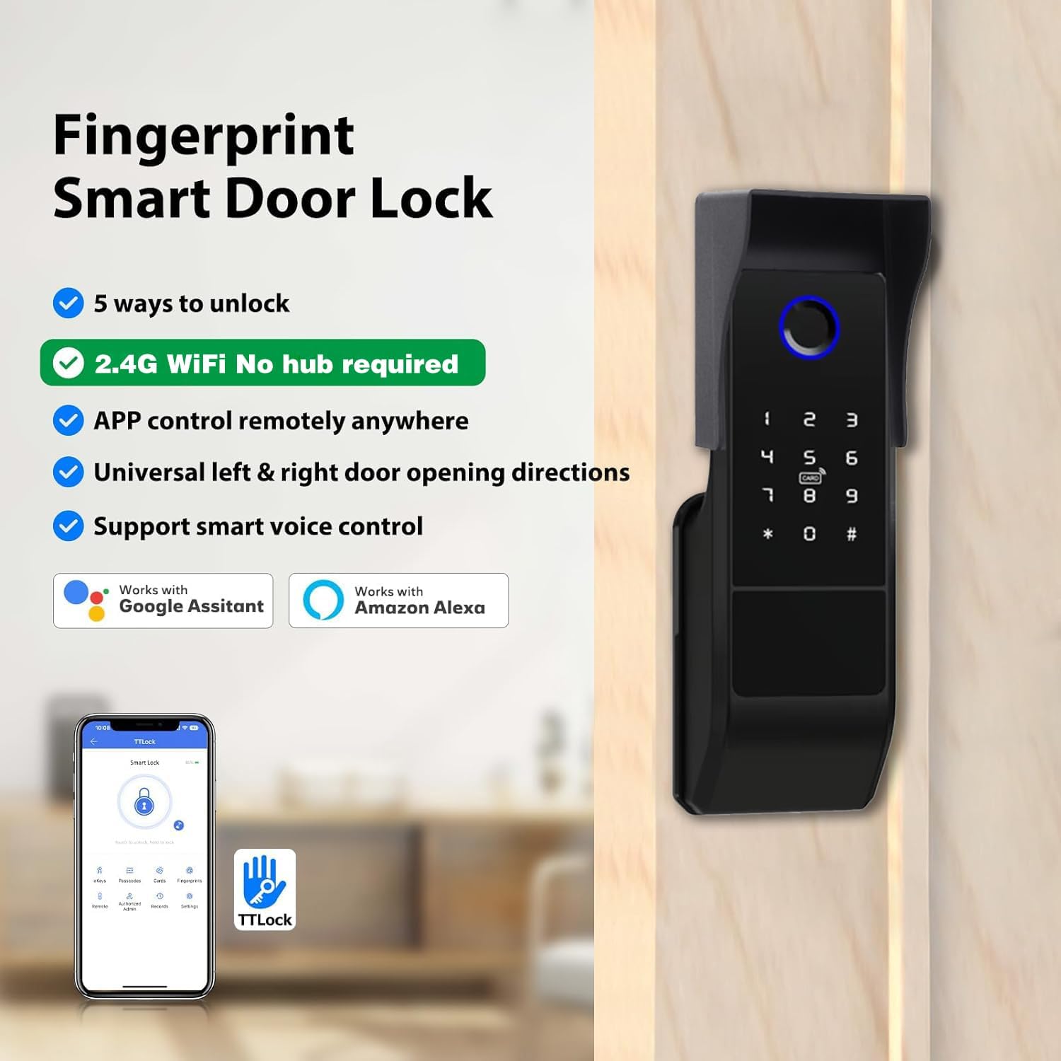 Diagram showing 5 ways to unlock the Razuvious M3 Smart Door Lock