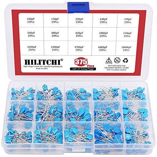 Hilitchi Kit surtido de 375 unidades [2 KV 100 pF - 10 000 pF] DIP capacitores de cerámica de alto voltaje - Valor 15